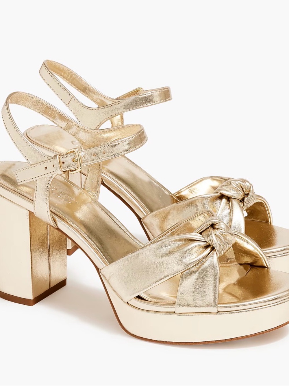 J. Crew Metallic Gold Knotted Platform Block-Heel Sandals